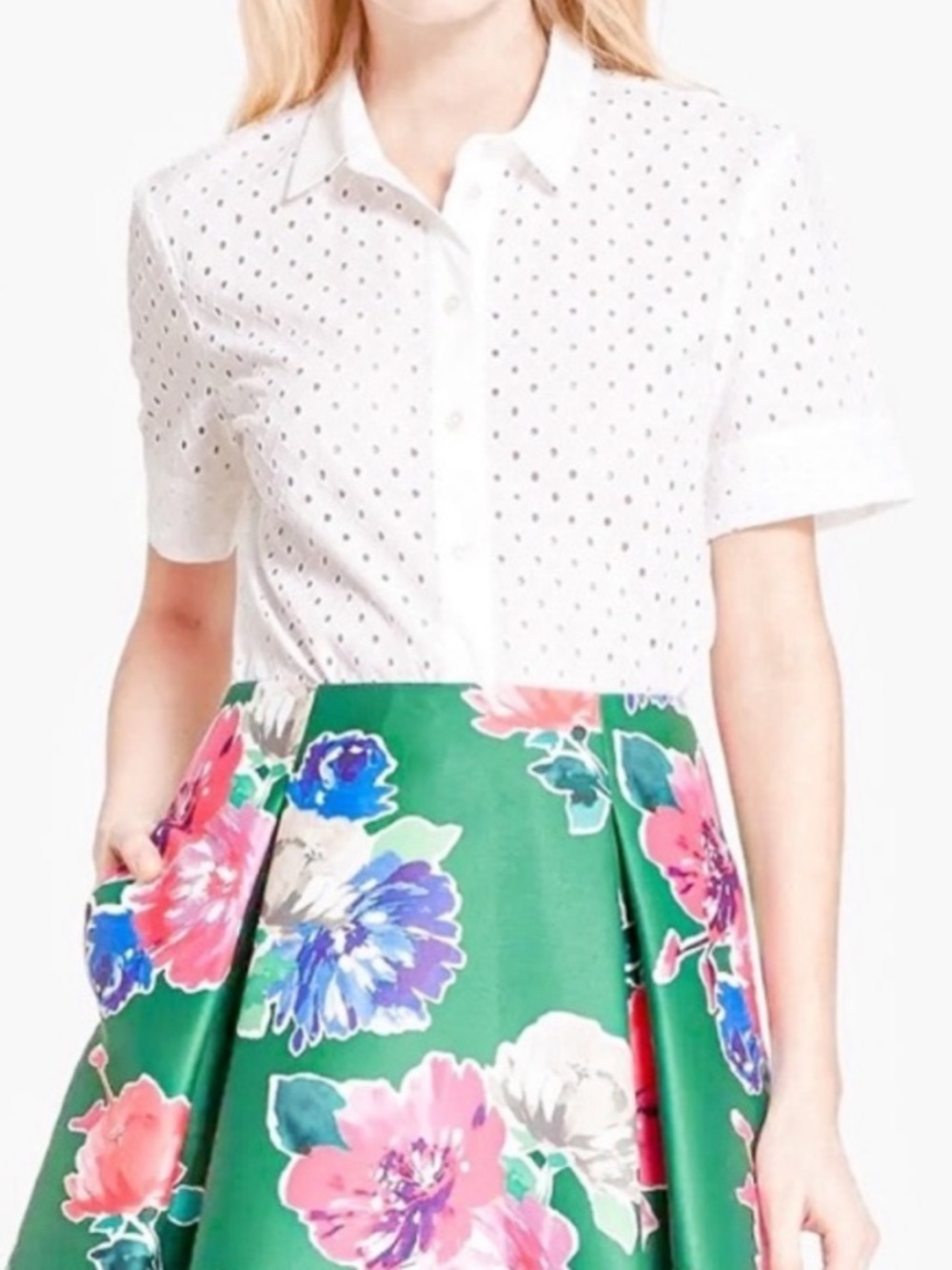 Kate Spade New York White Eyelet Button Down Shirt 100% Cotton